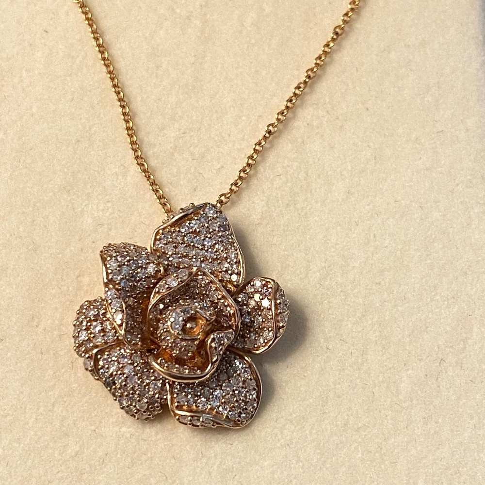 Effy Rose Gold Flower Necklace with Diamonds